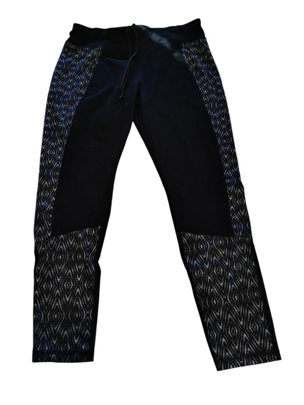 Athletic Works Black Diamond Pattern Mesh Calf Running Leggings Size Large